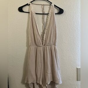 Lace Trim Ribbed Romper